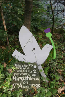 Scotland's for Peace Bird at Hiroshima tree; photo: Iain Mitchell